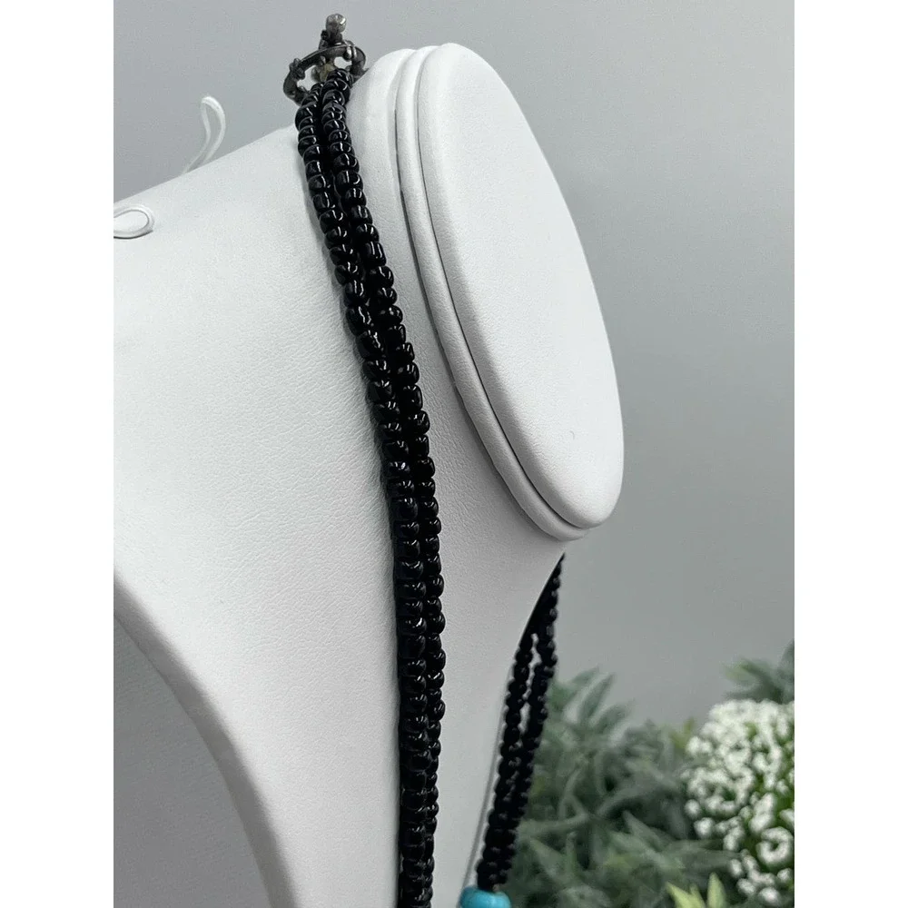 Blue Turquoise Beads and Red Cinnabar‎ Pendant Necklace